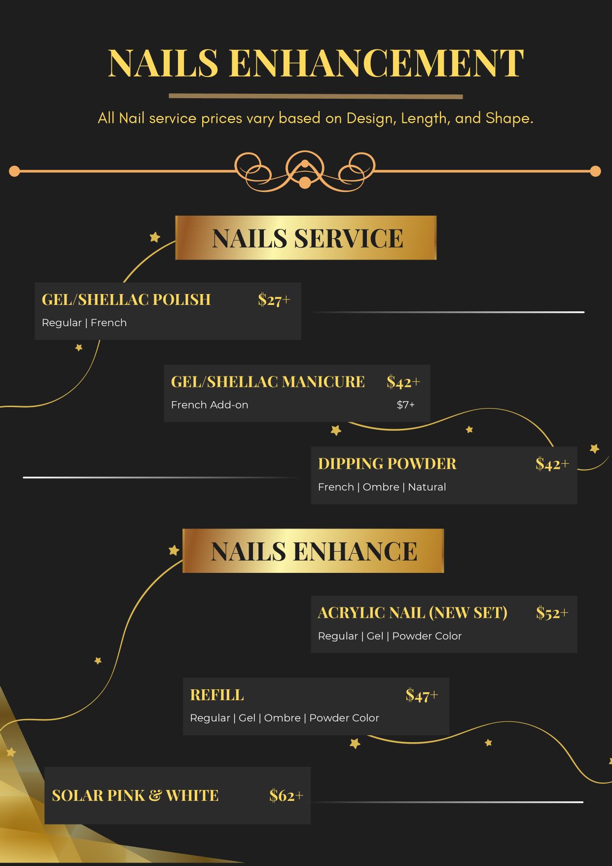 In-salon menu page 5 — nail enhancement services and prices