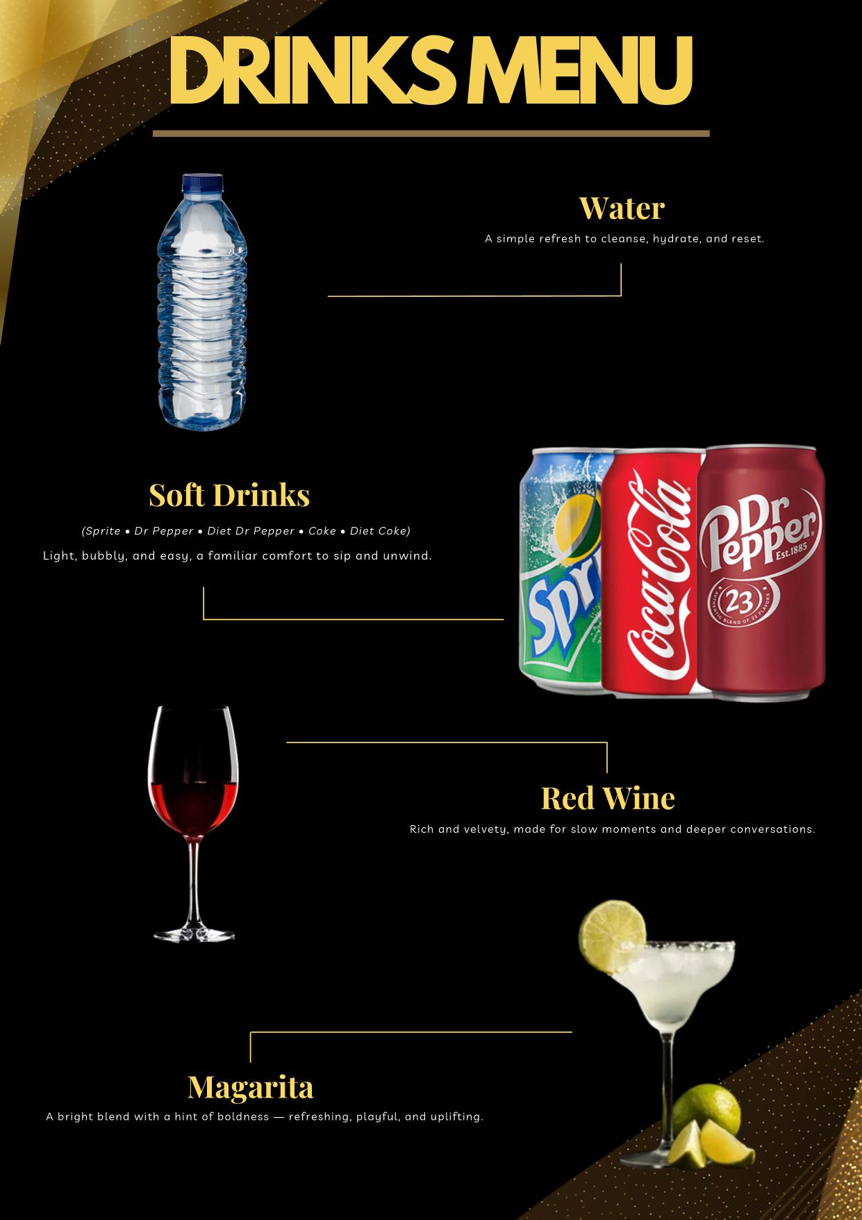 In-salon menu page 8 — complimentary drinks menu