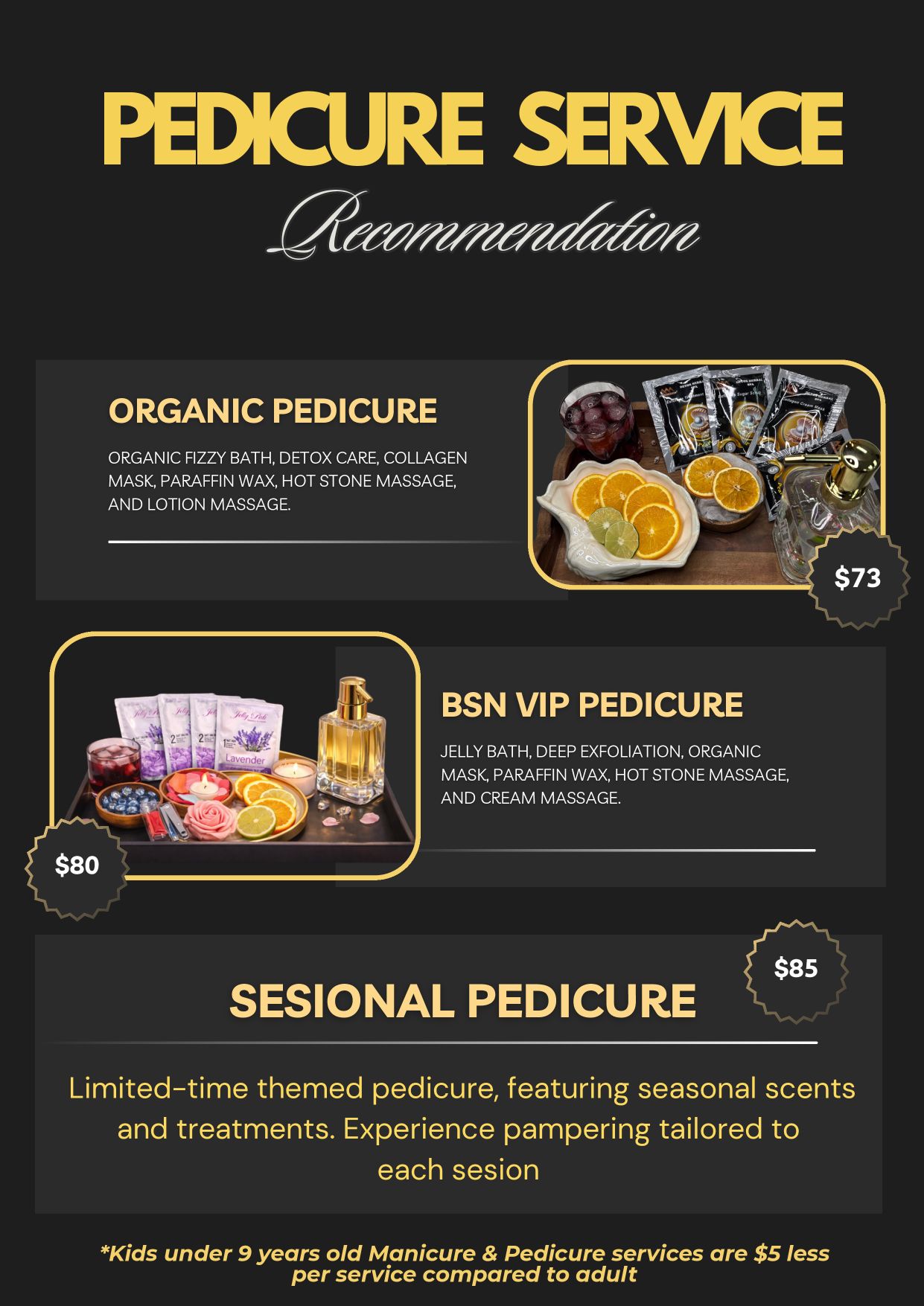 In-salon menu page 3 — recommended pedicure services